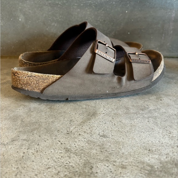 Birkenstock Arizona Birko Flor Dark Brown Size 10 Women’s Double Strap Leather - Picture 6 of 12